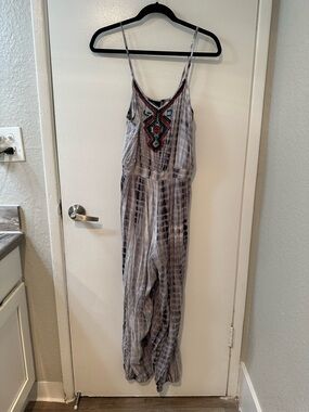 Angie Gray and Black Tie-Dye Jumpsuit with Embroidered Logo